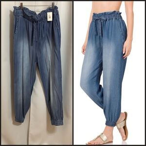 Zenana Jogger Pants Women’s Size Large Denim Blue Loose fit Elastic Waist